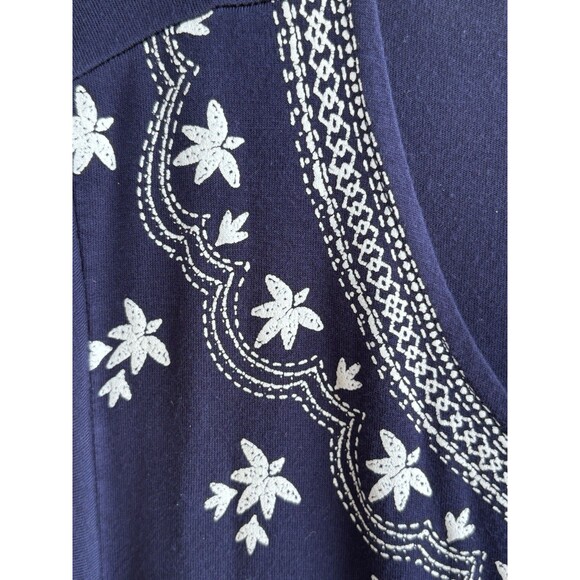 Torrid Navy Blue Design Trim V-Neck Short SL Baby Doll Womens Sz 2 Large Blouse - Picture 7 of 9